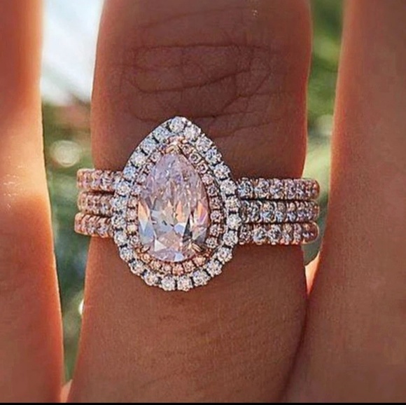 🎀Stunning Pink Sapphire Water Drop Halo Ring - Picture 5 of 5